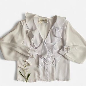 Vintage sheer white regency whimsical ruffle blouse
